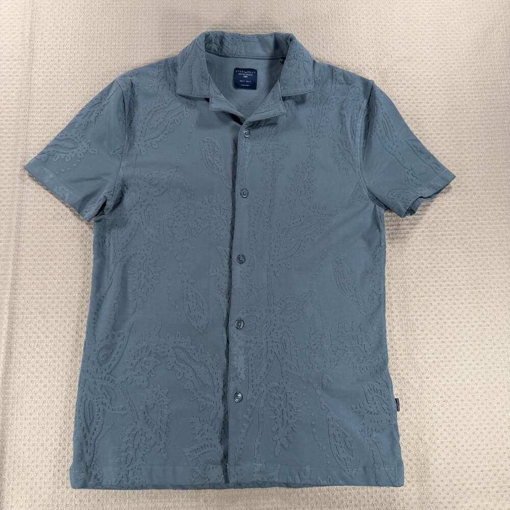 Steel & Jelly Kenton Blue Paisley Texture Jersey Short Sleeve Shirt Size S
